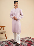 Men's Lavender Rayon Kurta Set with Sequins & Thread Work Embroidery