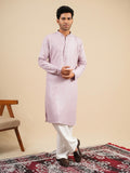 Men's Lavender Rayon Kurta Set with Sequins & Thread Work Embroidery