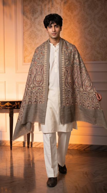 Multicolour Pashmina Jacquard Dupatta with Embroidery