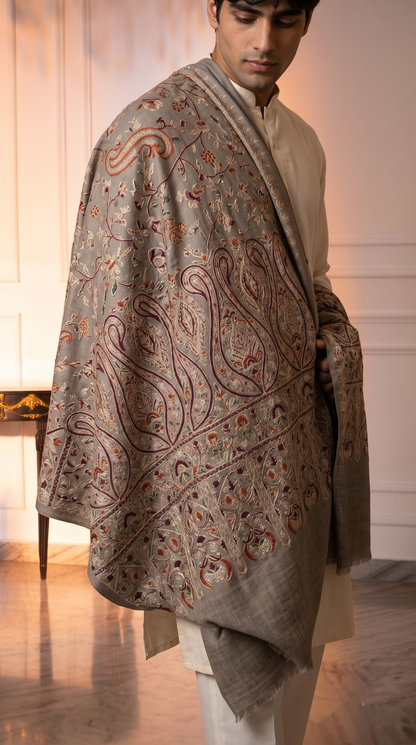 Multicolour Pashmina Jacquard Dupatta with Embroidery