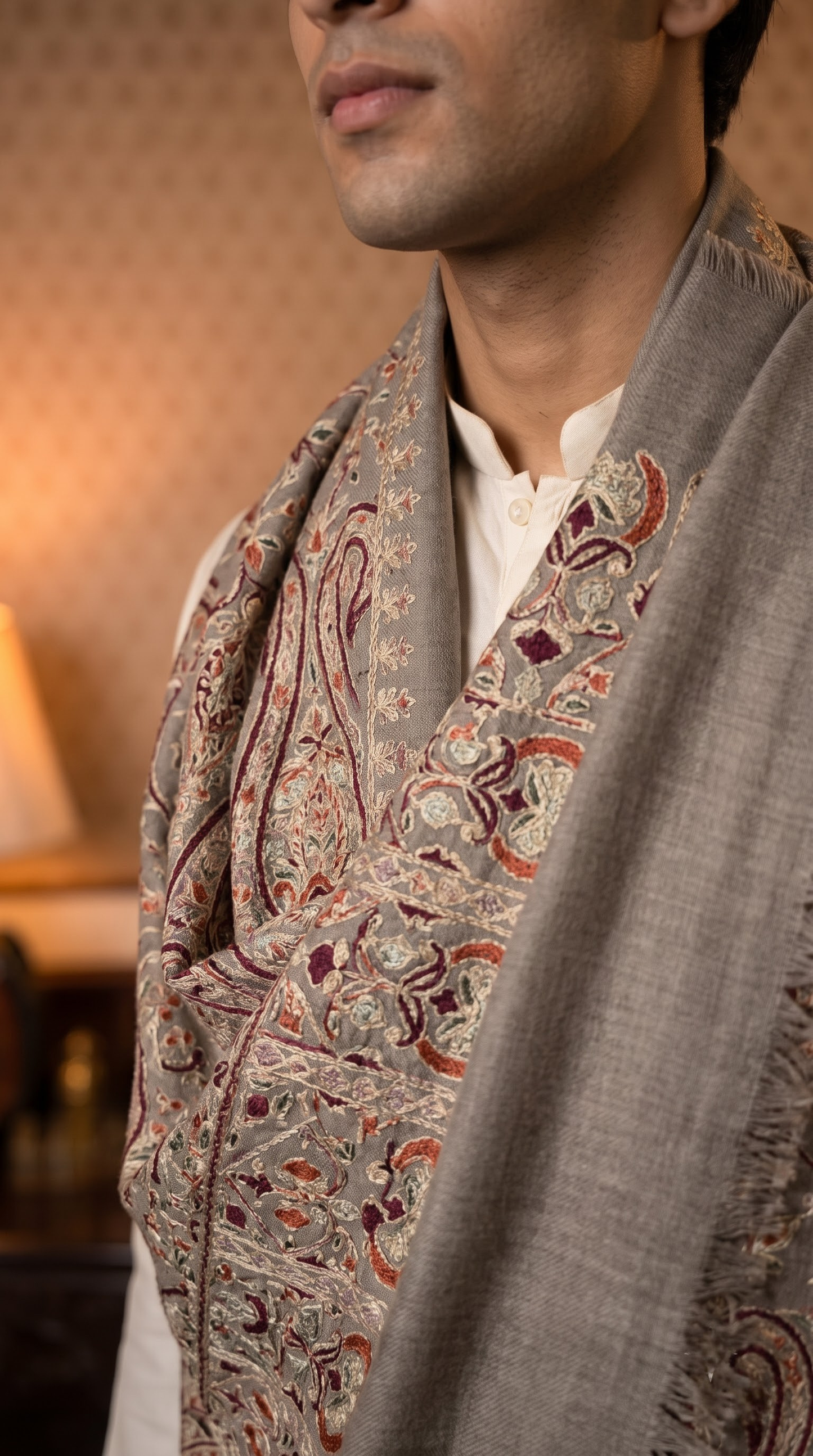 Multicolour Pashmina Jacquard Dupatta with Embroidery