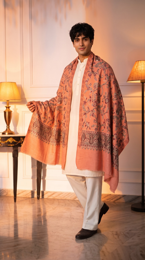 Multicolour Pashmina Jacquard Dupatta with Embroidery
