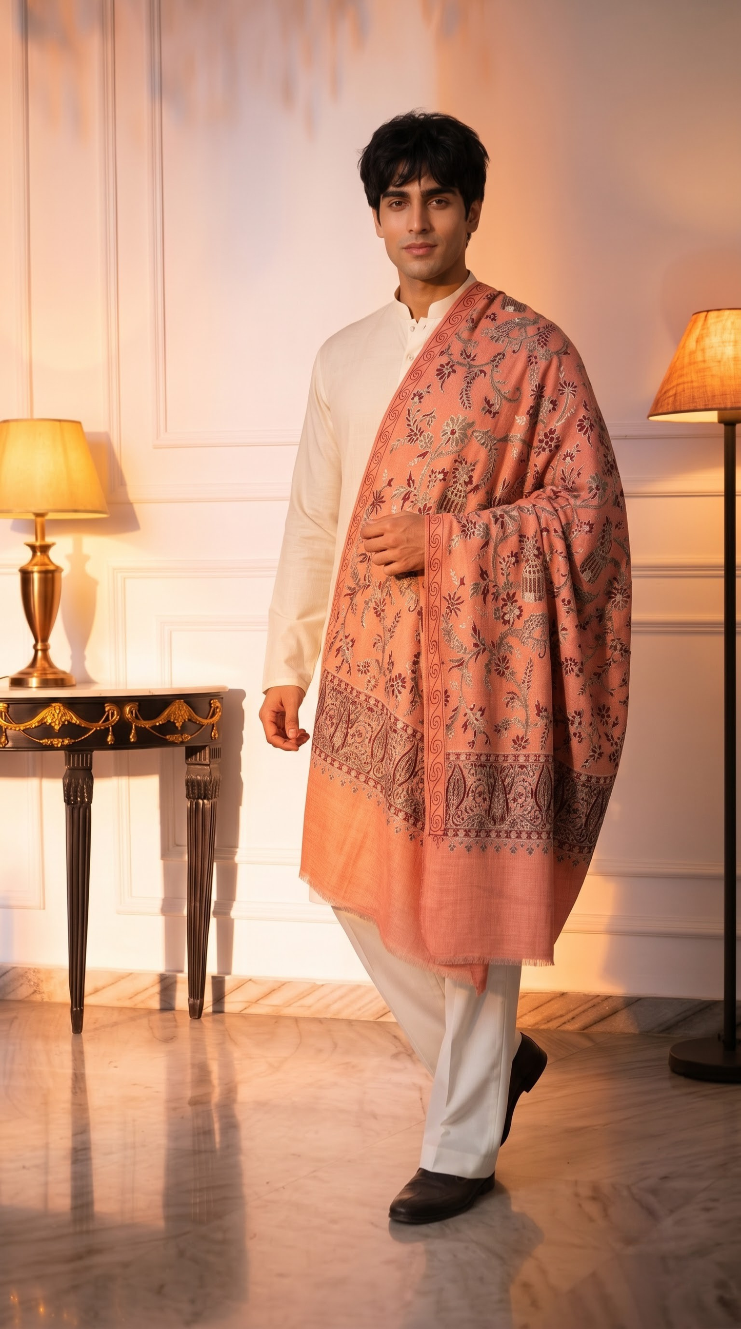 Multicolour Pashmina Jacquard Dupatta with Embroidery