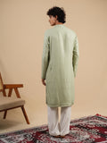 Men's Pista Rayon Kurta Set with Sequins & Thread Work Embroidery