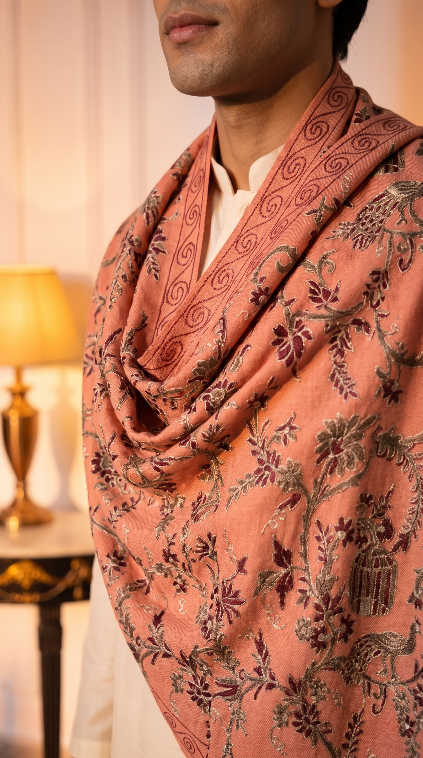 Multicolour Pashmina Jacquard Dupatta with Embroidery