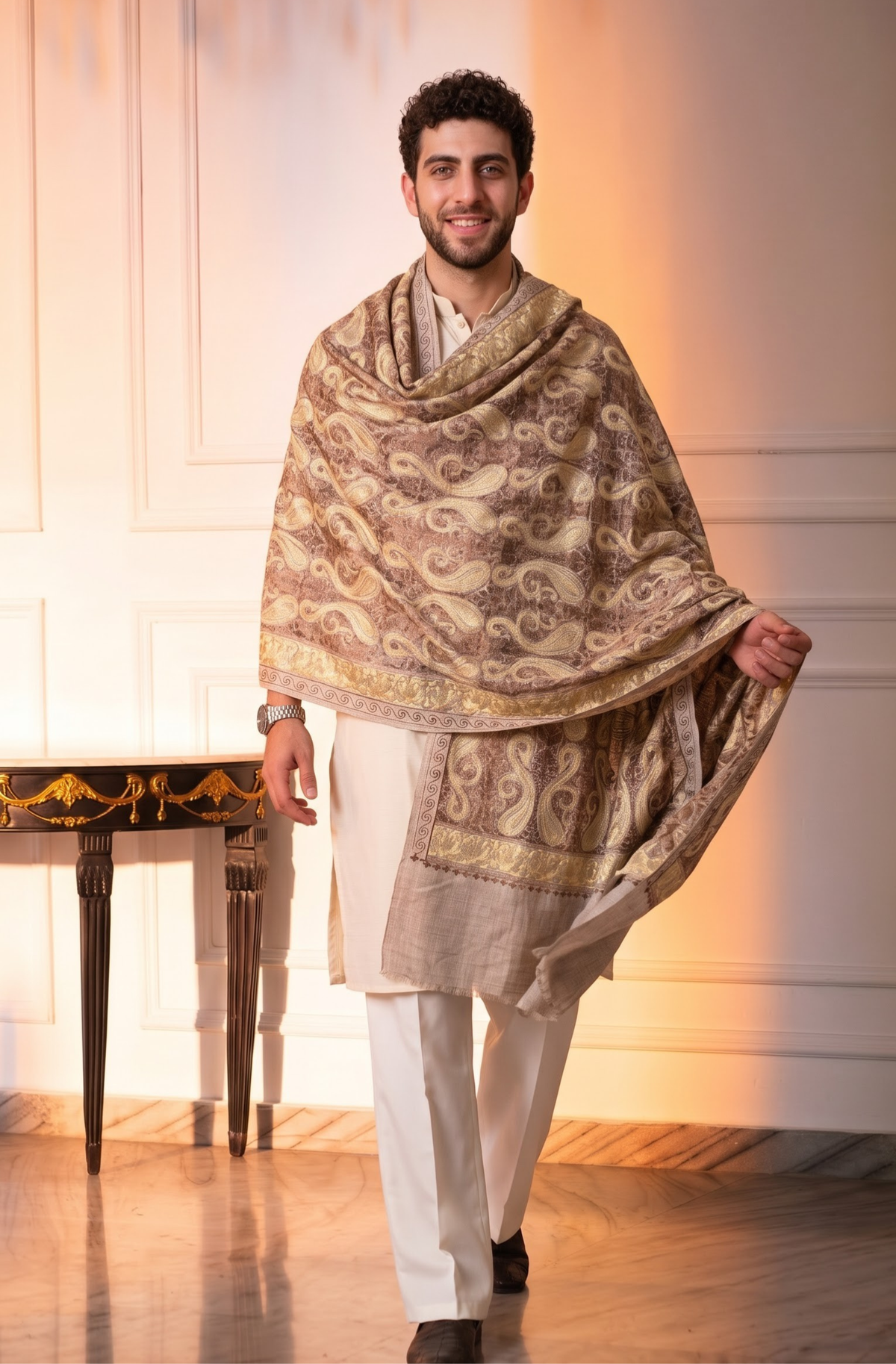 Multicolour Pashmina Jacquard Dupatta with Embroidery