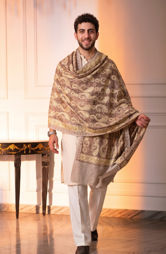 Multicolour Pashmina Jacquard Dupatta with Embroidery