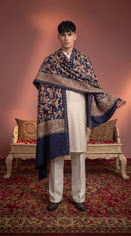 Multicolour Pashmina Jacquard Dupatta with Embroidery
