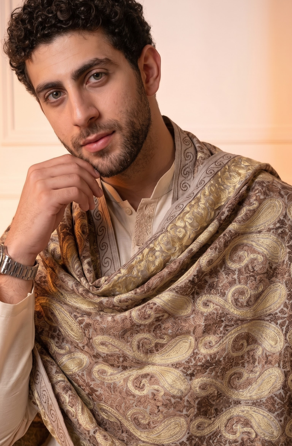 Multicolour Pashmina Jacquard Dupatta with Embroidery
