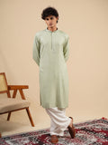 Men's Pista Rayon Kurta Set with Sequins & Thread Work Embroidery
