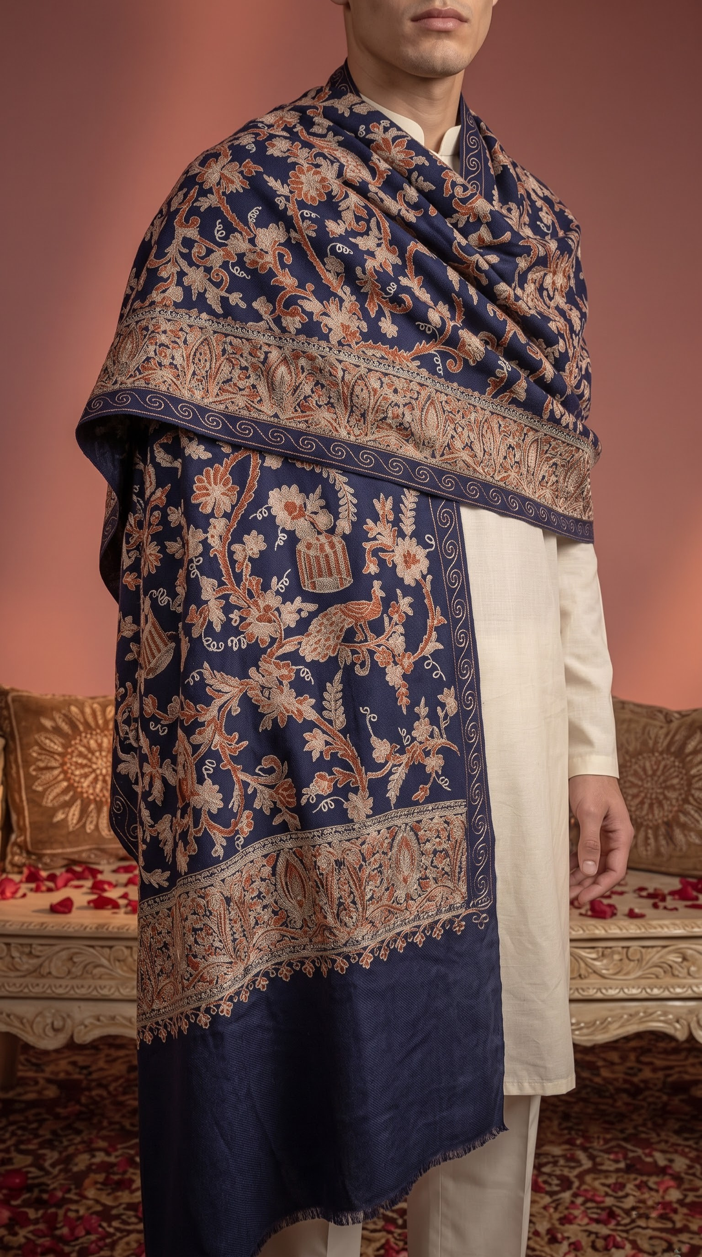 Multicolour Pashmina Jacquard Dupatta with Embroidery