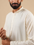 Men's Off-White Rayon Kurta Set with Sequins & Thread Work Embroidery