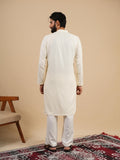 Men's Off-White Rayon Kurta Set with Sequins & Thread Work Embroidery