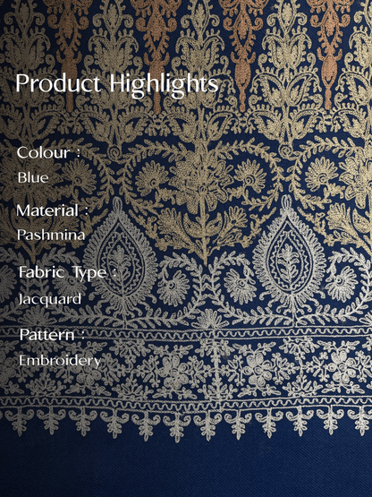 Blue Pashmina Jacquard Dupatta with Embroidery