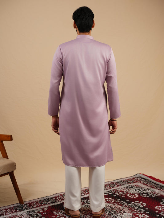 Men's Lavender Satin Silk Plain Kurta Set