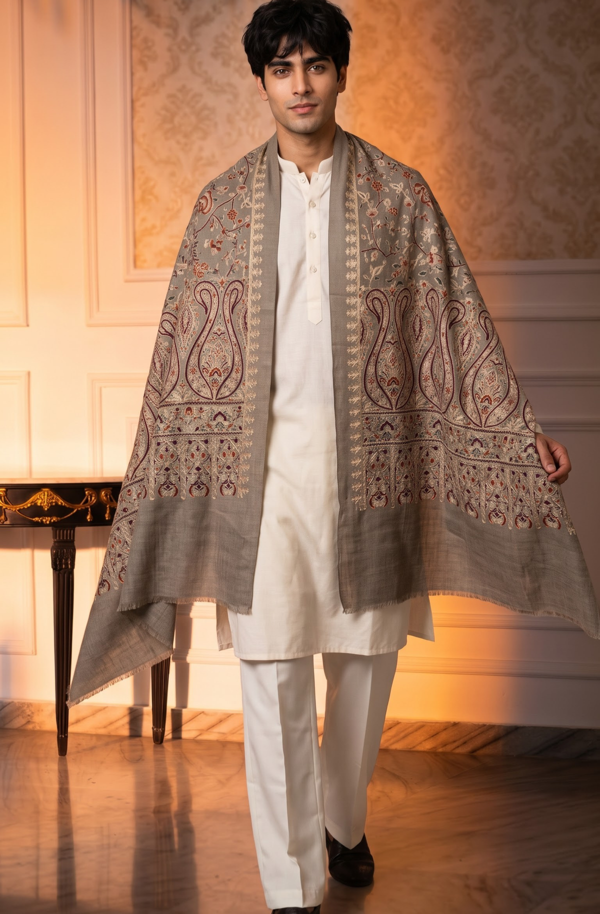 Multicolour Pashmina Jacquard Dupatta with Embroidery