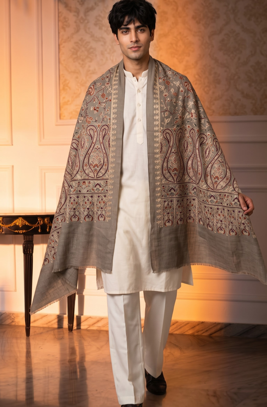 Multicolour Pashmina Jacquard Dupatta with Embroidery