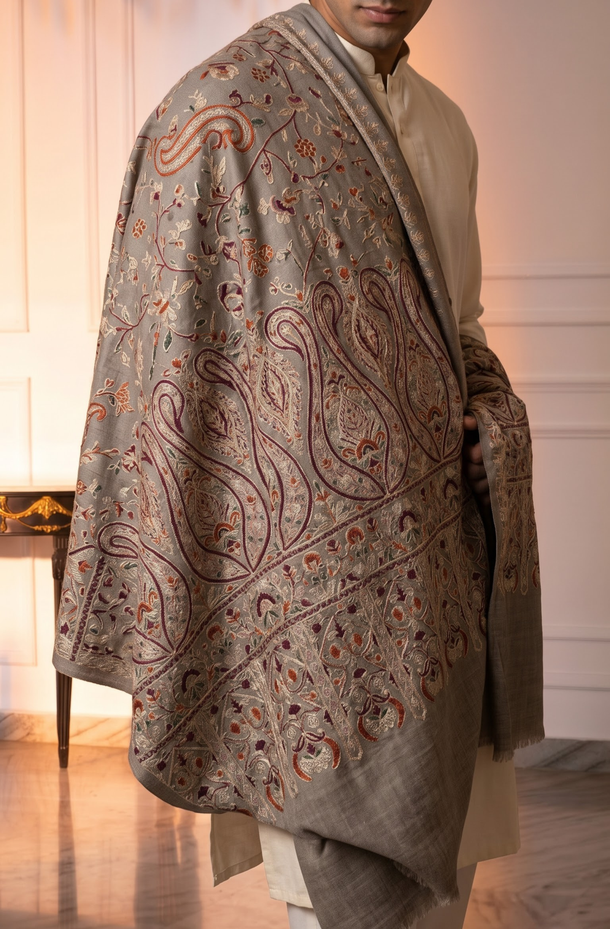 Multicolour Pashmina Jacquard Dupatta with Embroidery