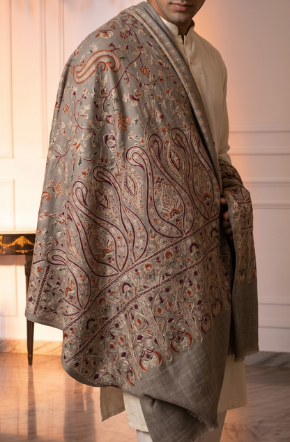 Multicolour Pashmina Jacquard Dupatta with Embroidery