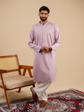 Men's Lavender Satin Silk Plain Kurta Set
