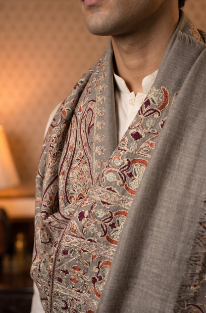 Multicolour Pashmina Jacquard Dupatta with Embroidery