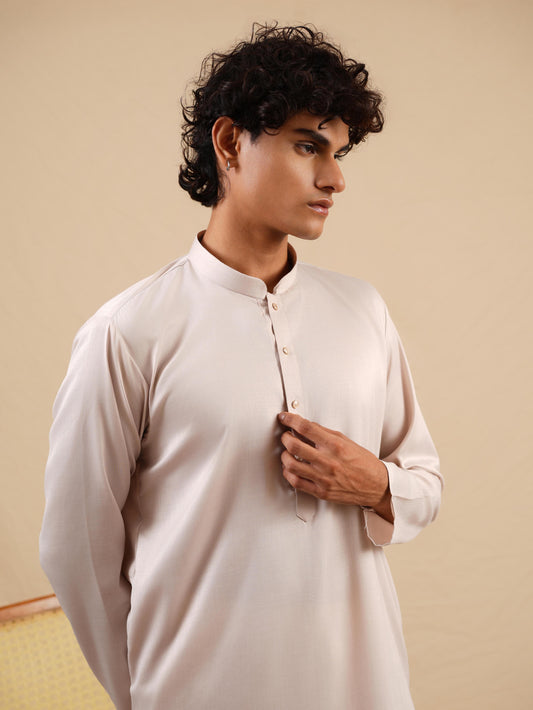 Men's Ash Grey Satin Silk Plain Kurta Set