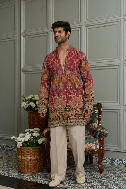 Pale Rose Natural Crepe Kurta-Bottom Set with Position Print & Cording