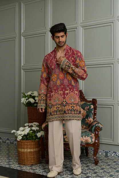 Pale Rose Natural Crepe Kurta-Bottom Set with Position Print & Cording