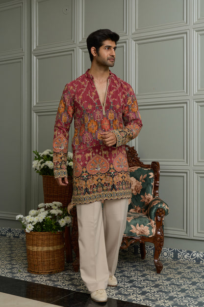 Pale Rose Natural Crepe Kurta-Bottom Set with Position Print & Cording