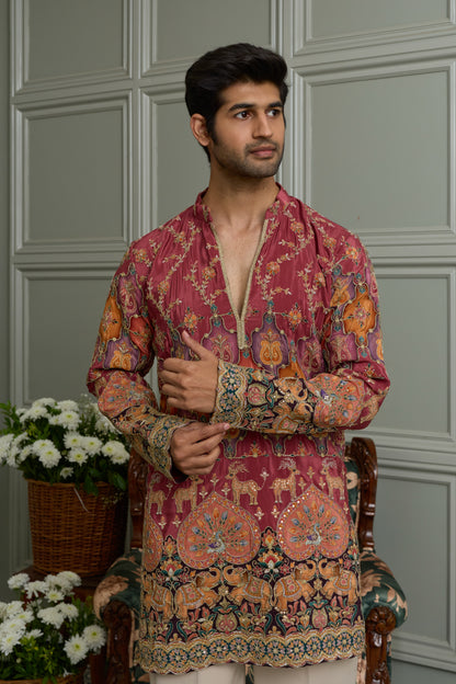 Pale Rose Natural Crepe Kurta-Bottom Set with Position Print & Cording