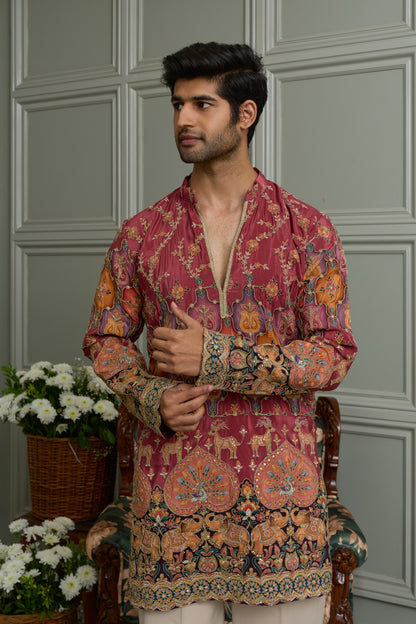 Pale Rose Natural Crepe Kurta-Bottom Set with Position Print & Cording