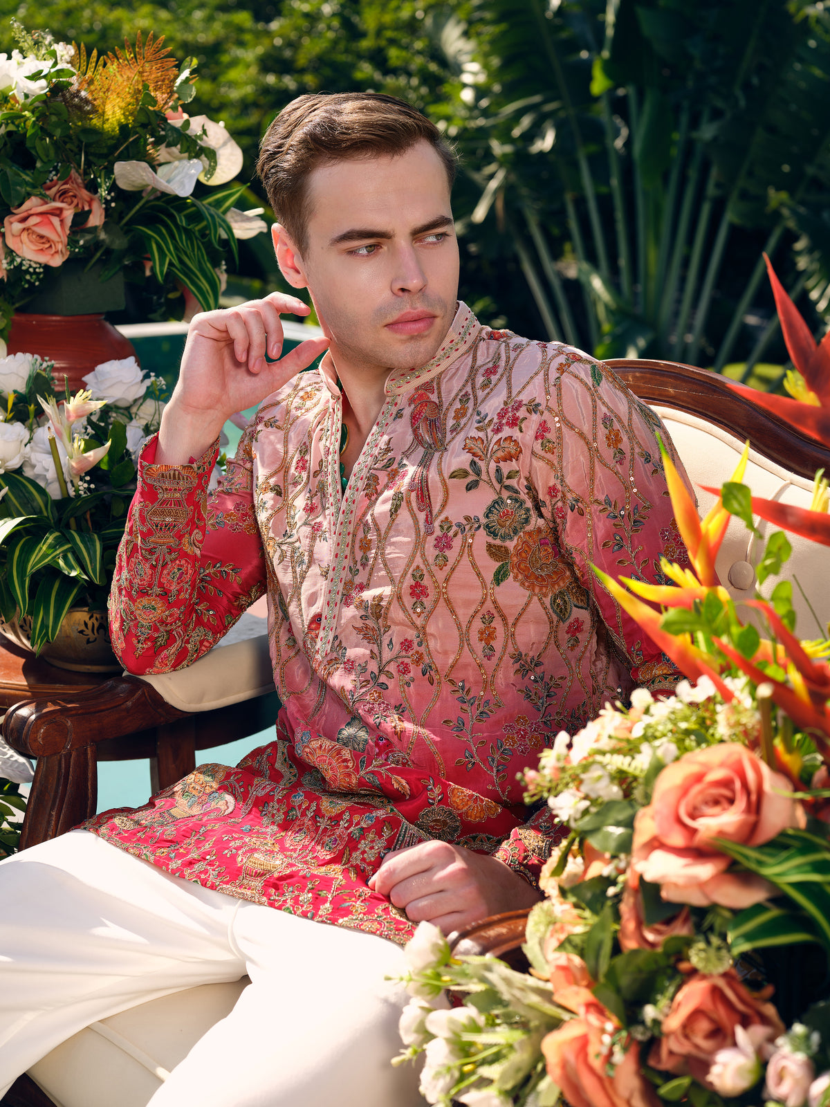 Raspberry Natural Crepe Short Kurta Set with Position Print and Coding