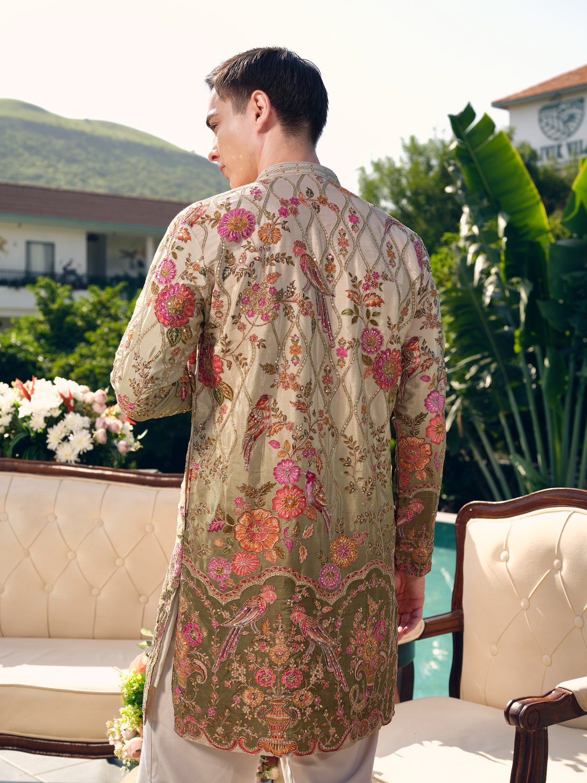 Beige with Olive Accents Natural Crepe Short Kurta Set with Position Print and Coding