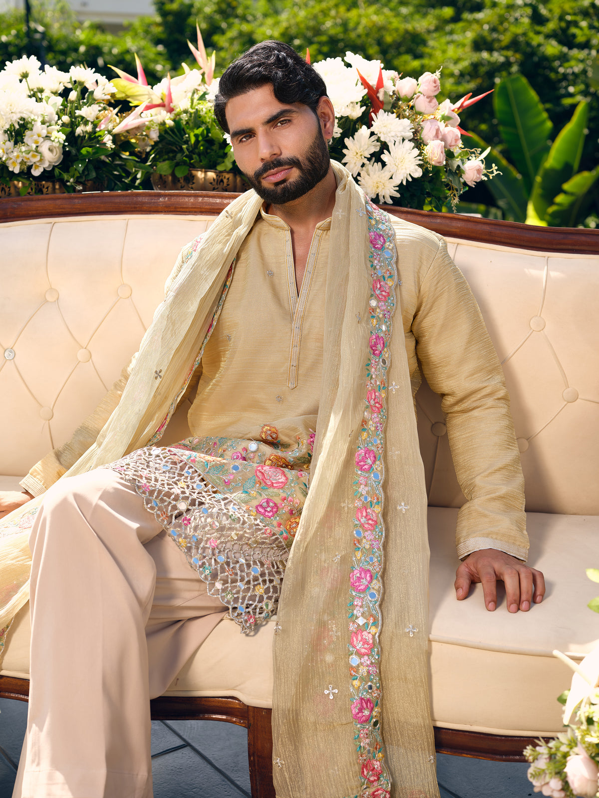 Rasmalai Tissue Silk Kurta with Dupatta Set with Embroidery and Cut Work