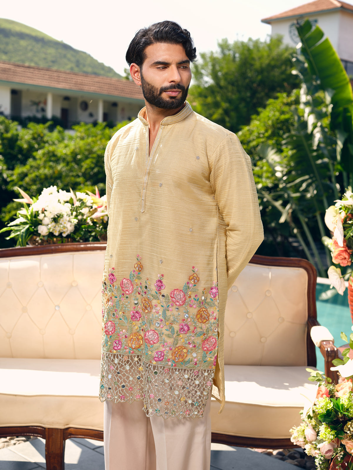 Rasmalai Tissue Silk Kurta with Dupatta Set with Embroidery and Cut Work