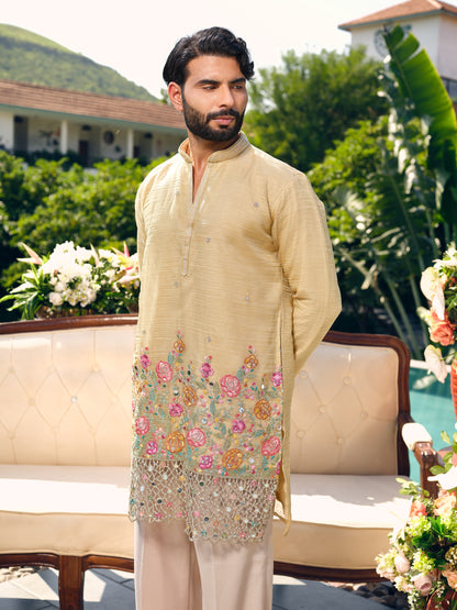 Rasmalai Tissue Silk Kurta with Dupatta Set with Embroidery and Cut Work