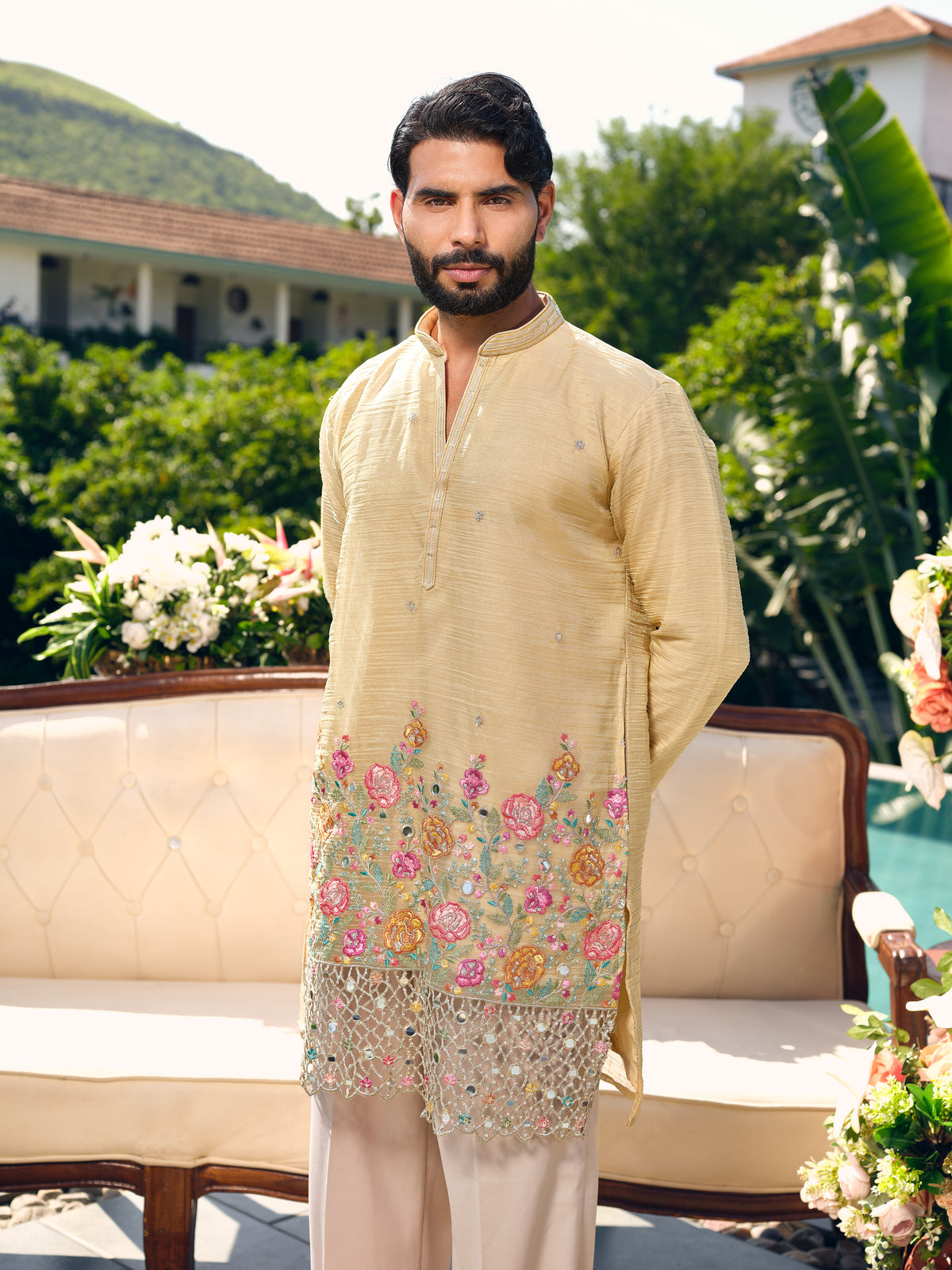 Rasmalai Tissue Silk Kurta with Dupatta Set with Embroidery and Cut Work