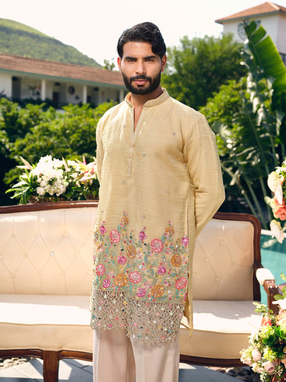 Rasmalai Tissue Silk Kurta with Dupatta Set with Embroidery and Cut Work