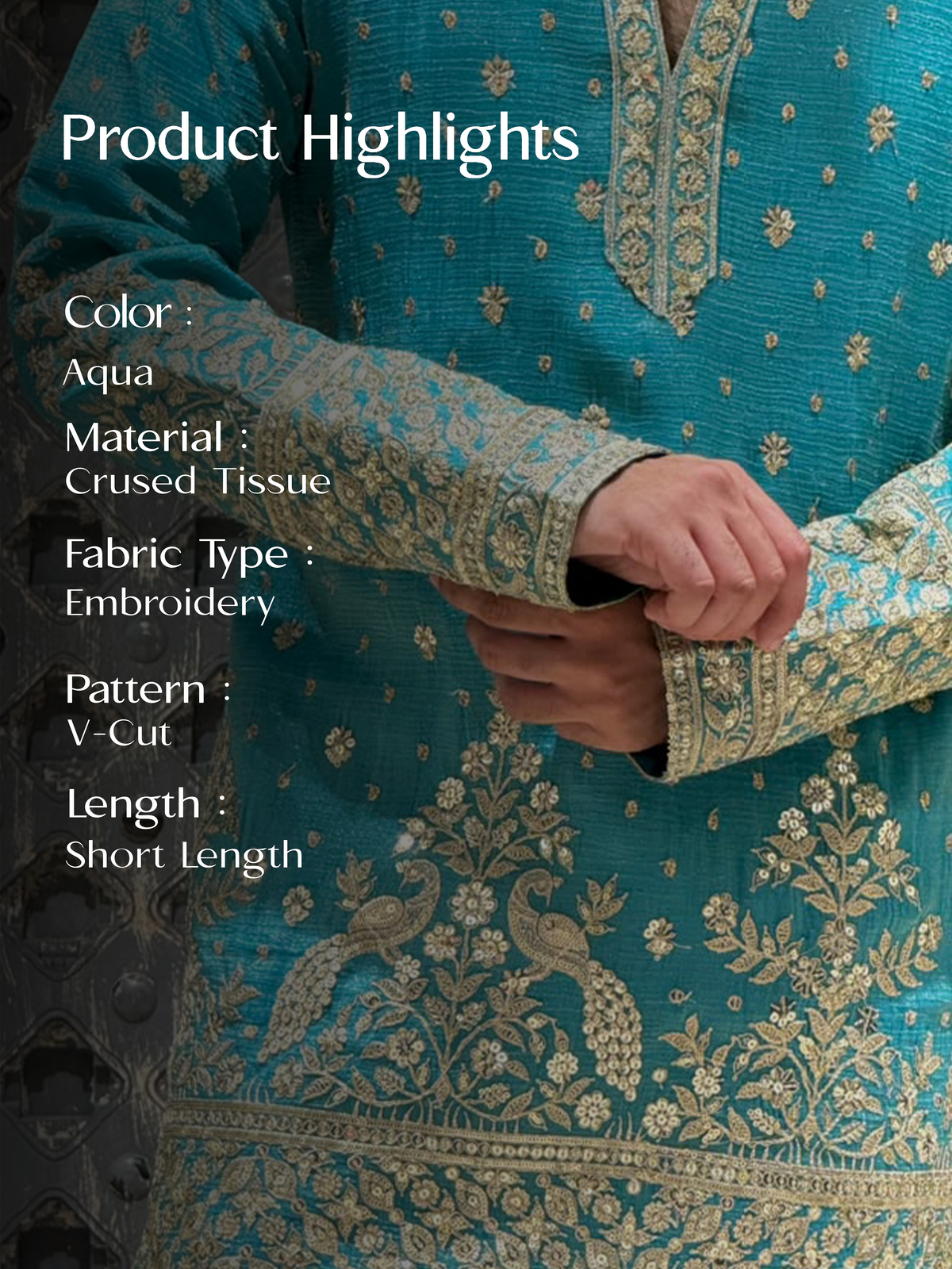 Aqua Crush Tissue Short Kurta Set with Embroidery and Sequins