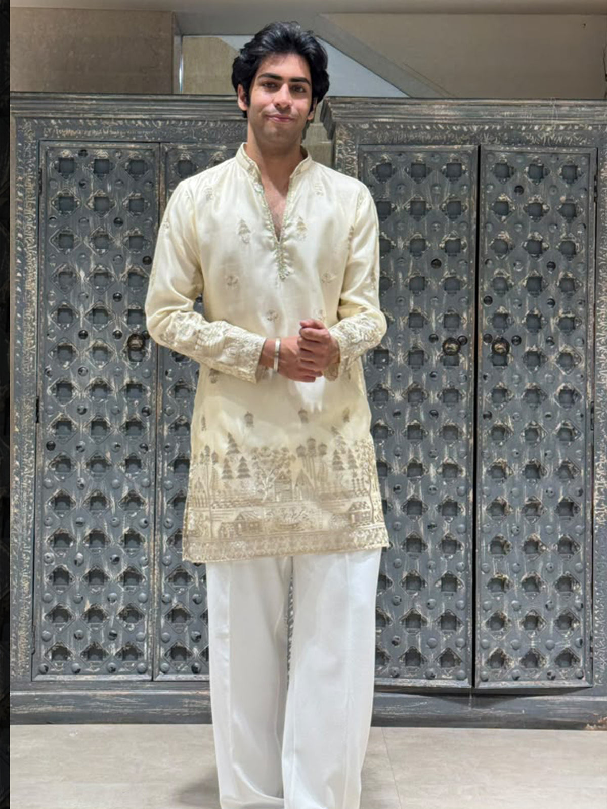 Shimmer Organza Short Kurta Set with Jari Embroidery