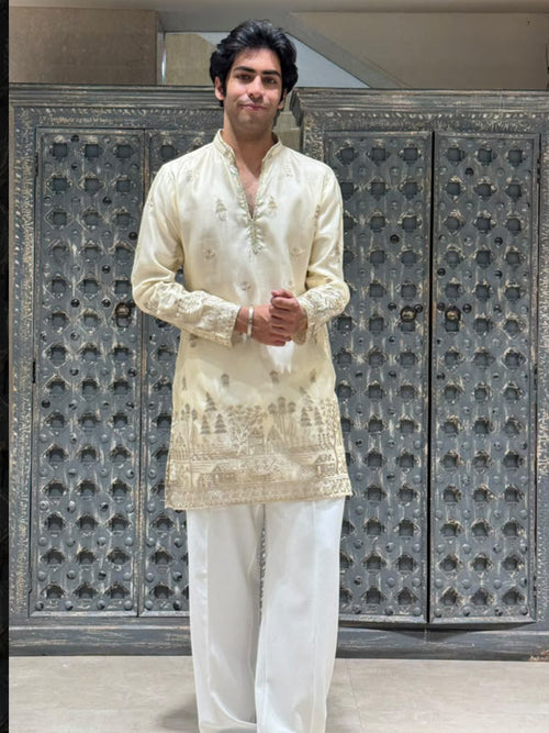 Shimmer Organza Short Kurta Set with Jari Embroidery