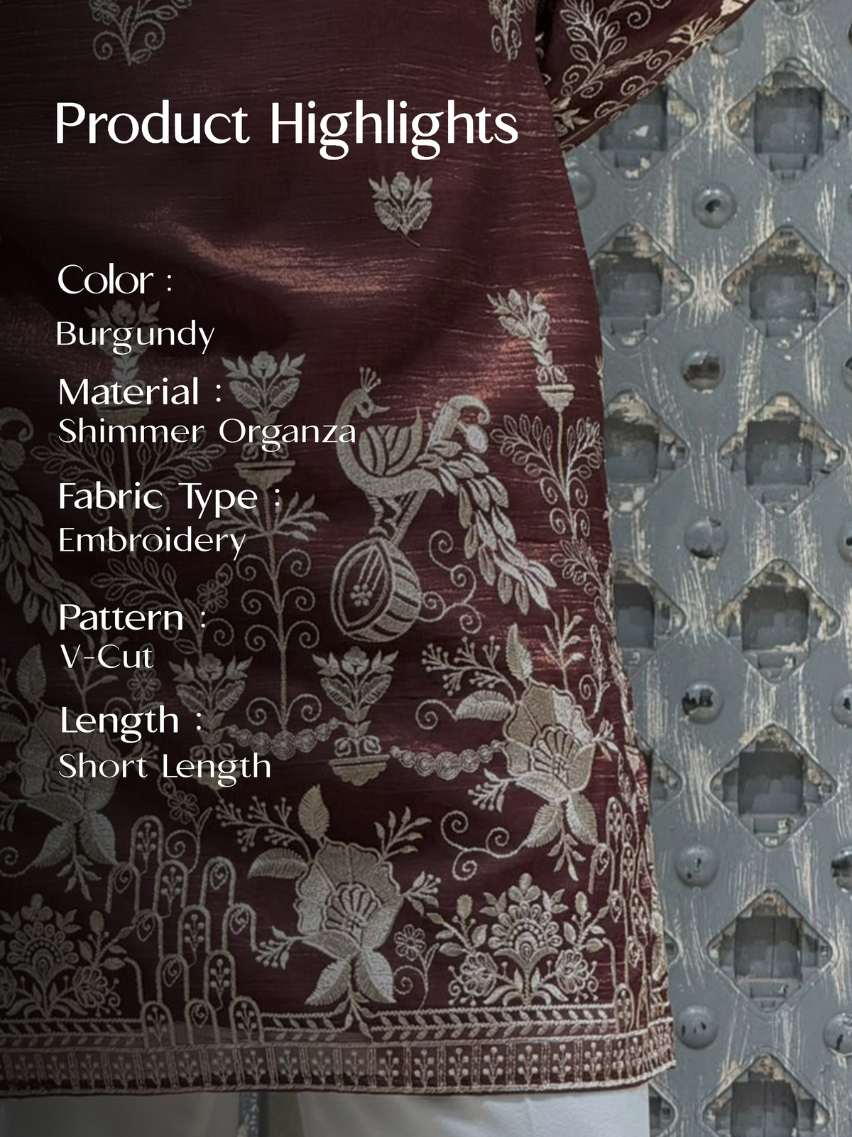 Shimmer Organza Short Kurta Set with Jari Embroidery