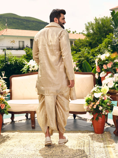 Royal Gold Shimmer Organza Dhoti Kurta Set with Zari Embroidery and Stone Work