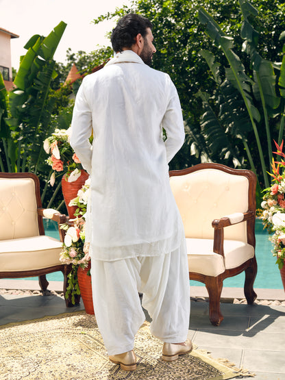 White Shimmer Organza Kurta with Dupatta Set with Zari Embroidery and Mirror Work