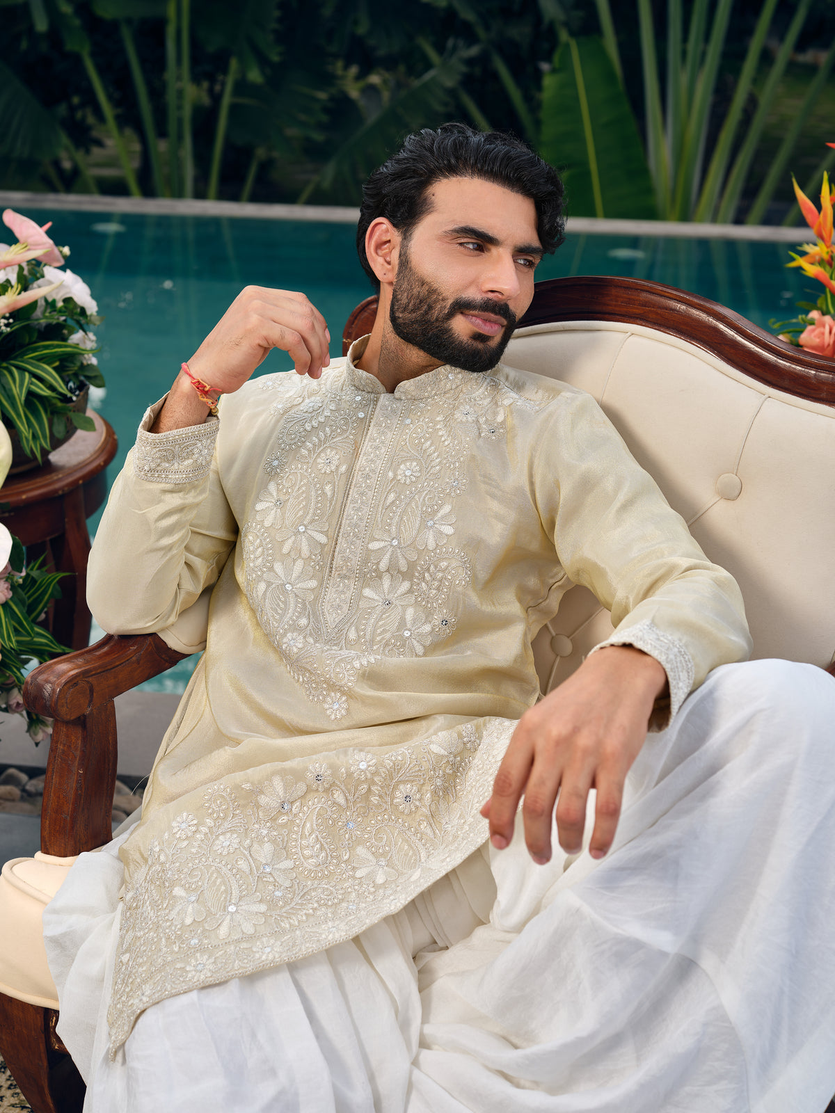 Tissue Silk Short Kurta Set with Embroidery and Coding