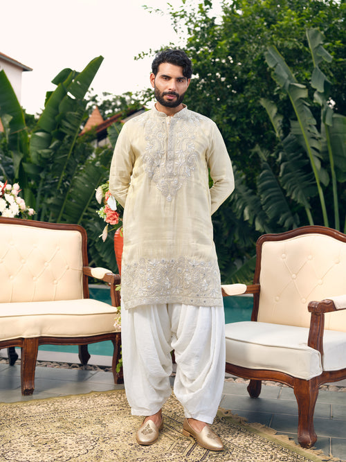 Tissue Silk Short Kurta Set with Embroidery and Coding
