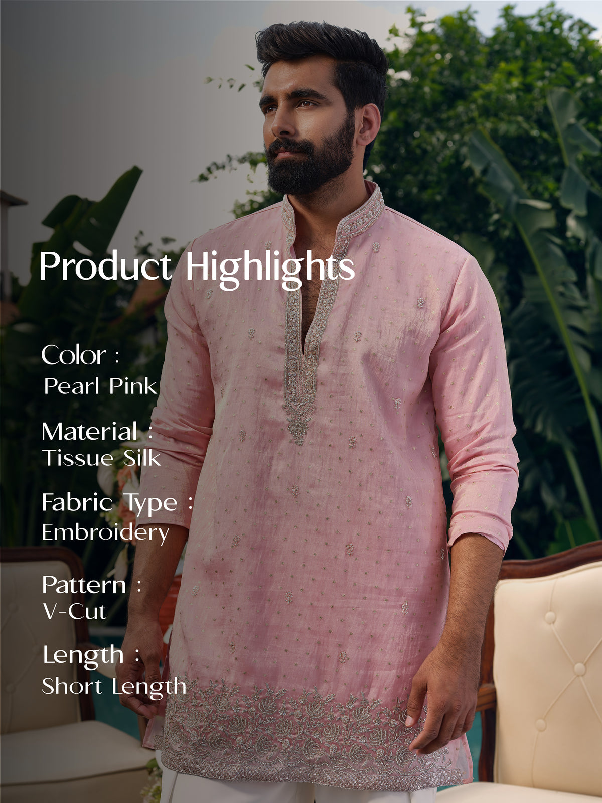 Pearl Pink Tissue Silk Short Kurta Set with Embroidery and Bead Work
