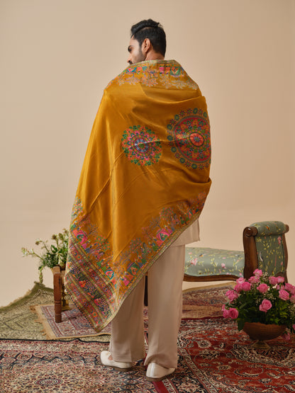 Beige Armani Kurta–Bottom–Dupatta Set with Hand Work