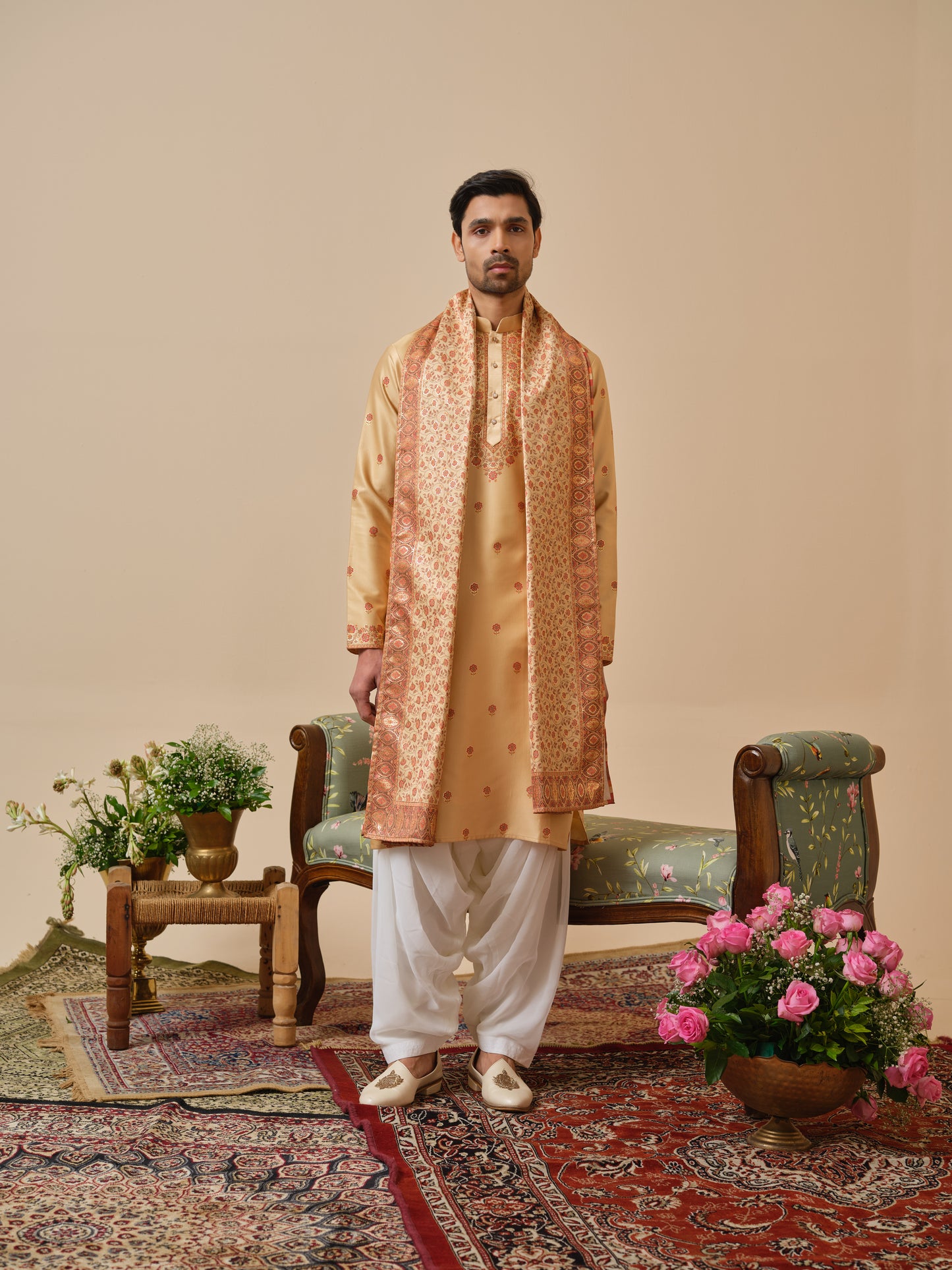 Linen Satin Kurta–Bottom–Dupatta Set with Foil Work & Digital Print