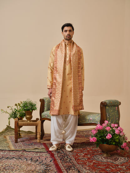 Linen Satin Kurta–Bottom–Dupatta Set with Foil Work & Digital Print